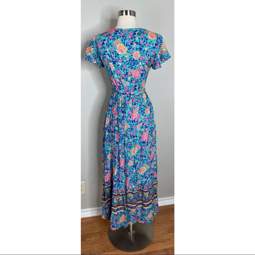 Indie Folk Women Sexy Printed Bow Beach Wrap Dresses V-Neck Boho Dress - Picture 3 of 7